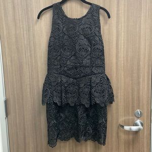 English Rose Black mini dress with embroidery pattern.